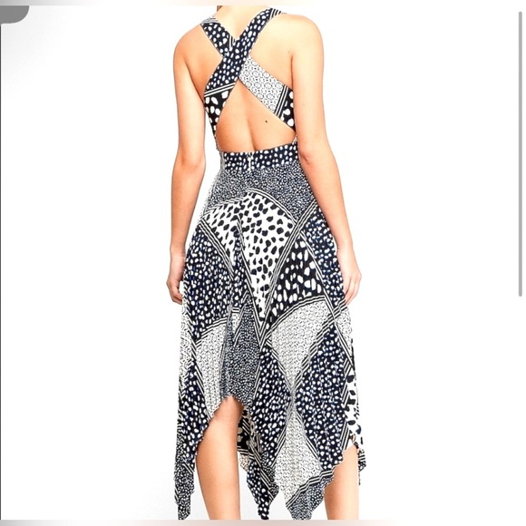 NWT Express Asymmetrical Handkerchief Sundress Navy Blue & White Sz. 10 - Picture 6 of 7